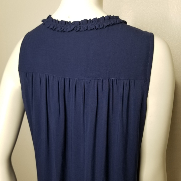 Boden Sleeveless Ruffled Neck Top Blouse Navy Blue Womens Size US 6 - Picture 8 of 13